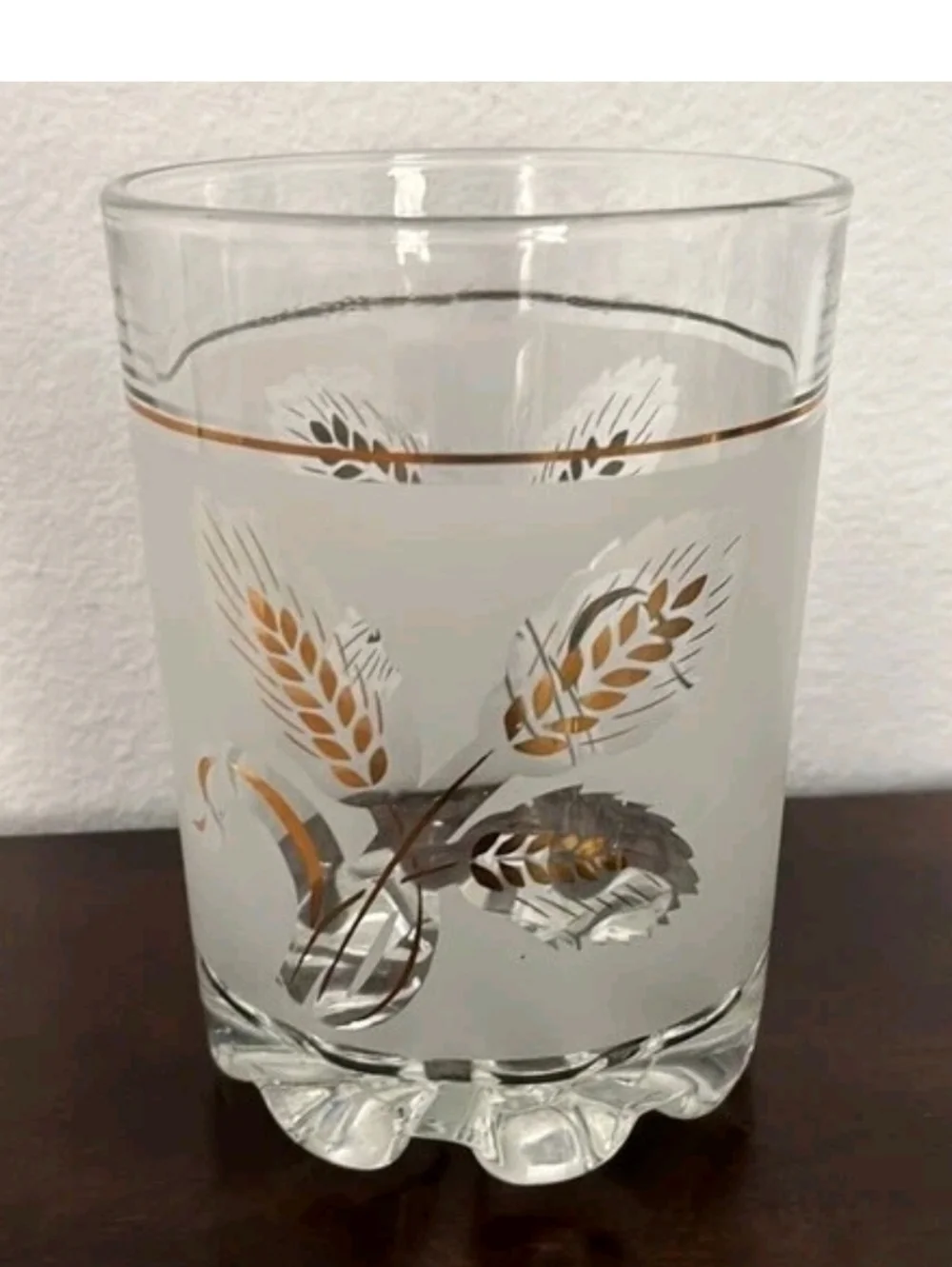 DeValBor Italian Frosted Gold Leaf Wheat Pattern Ice Bucket 3 Glasses Vintage